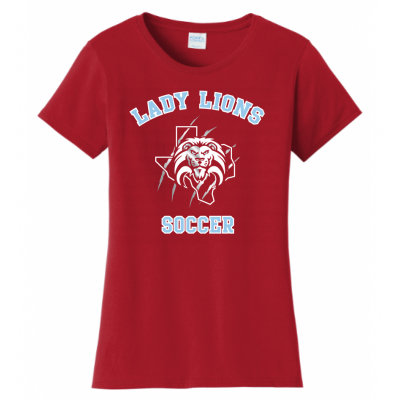 Women's Red Lady Lions Soccer Tee